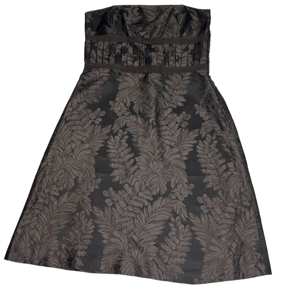 Ann Taylor strapless a-line silk dress black with muted floral design - Size 0